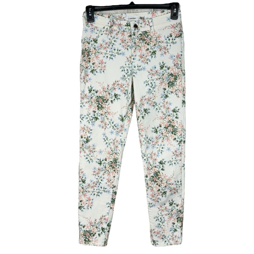 Calvin Klein SZ 4 Skinny Jeggings Jeans Floral Stretch Lightweight Mid-Rise